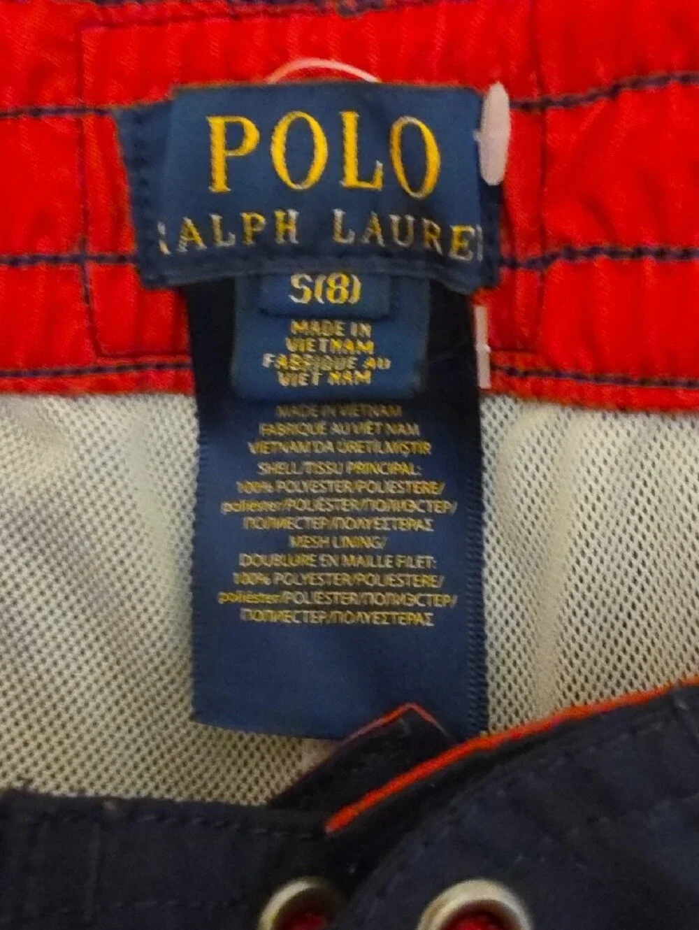 Polo by Ralph Lauren Navy Swim Shorts with Red Drawstring & Logo